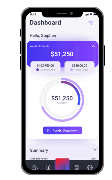 Grapple mobile dashboard interface showing SME lending platform features and user interface